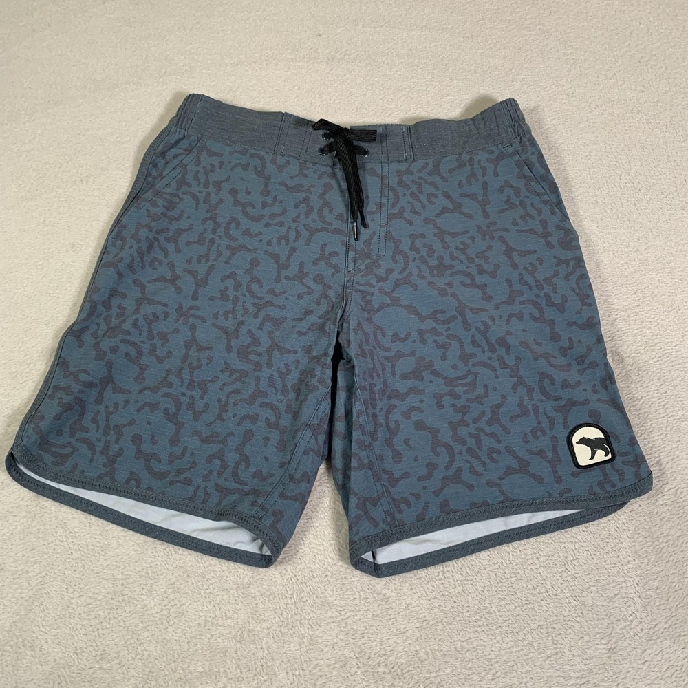 Bearbottom Shorts Mens Medium Blue Camo Swim Trunks Drawstring Lined Quick Dry